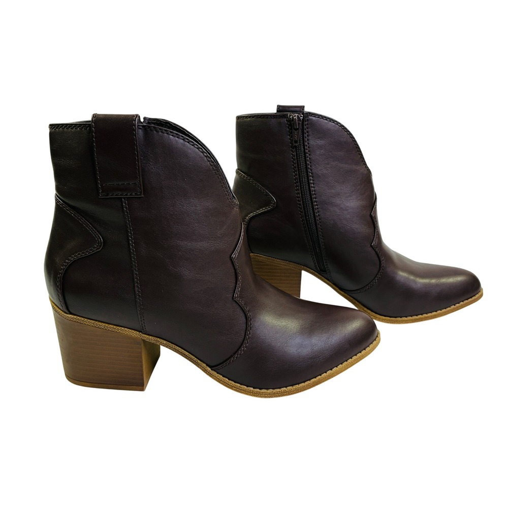 Sonoma Womens Dark Brown Faux Leather Western Ankle Boots Size 11